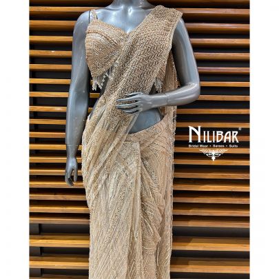 Light Beige Net Drape Saree