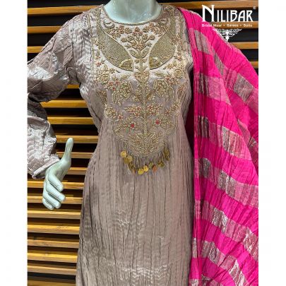 Rose Gold & Magenta Crush Tissue Top Paired With Silk Pant Suit