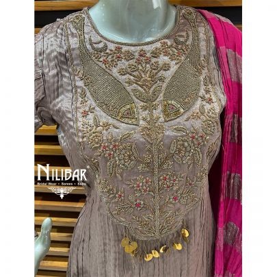 Rose Gold & Magenta Crush Tissue Top Paired With Silk Pant Suit