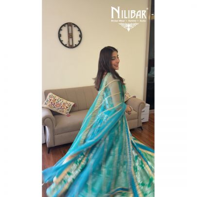 Mitali Makkar Peacock Teal Banarasi Silk Lehenga