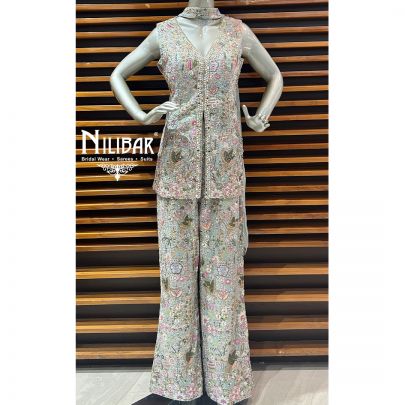 Pastel Blue Georgette Indo-Western Straight Palazzo Set