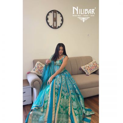Mitali Makkar Peacock Teal Banarasi Silk Lehenga