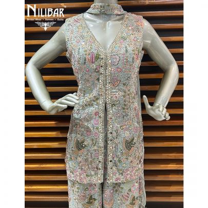 Pastel Blue Georgette Indo-Western Straight Palazzo Set