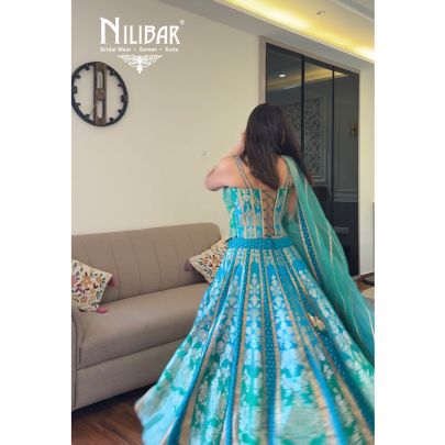 Mitali Makkar Peacock Teal Banarasi Silk Lehenga
