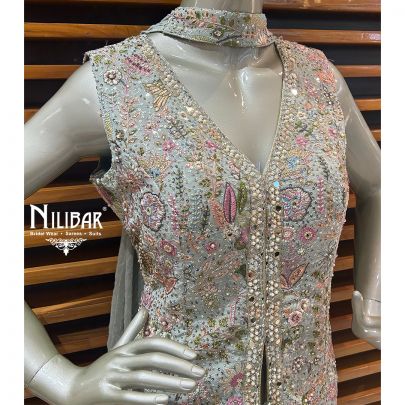 Pastel Blue Georgette Indo-Western Straight Palazzo Set