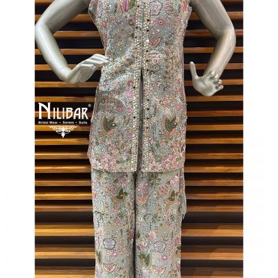 Pastel Blue Georgette Indo-Western Straight Palazzo Set