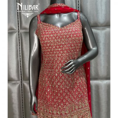 Red Georgette Flared Palazzo Suit