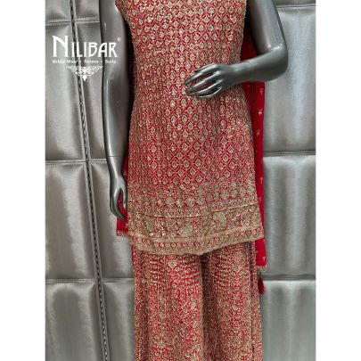 Red Georgette Flared Palazzo Suit