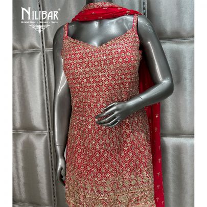 Red Georgette Flared Palazzo Suit
