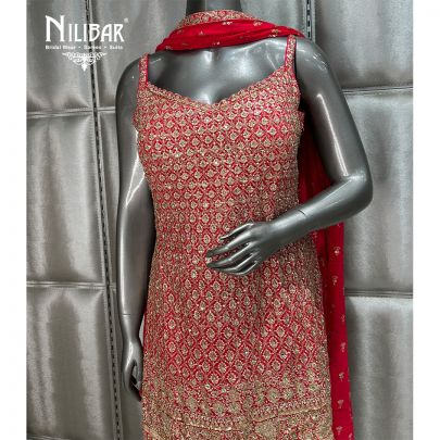 Red Georgette Flared Palazzo Suit