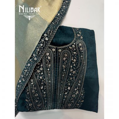 Peacock Green Unstitched Velvet Suit