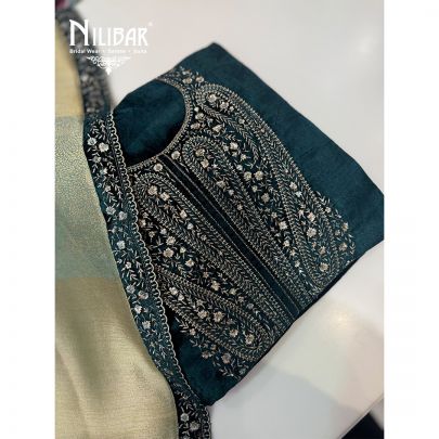 Peacock Green Unstitched Velvet Suit