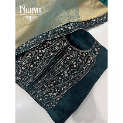 Peacock Green Unstitched Velvet Suit