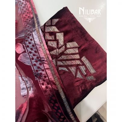 Mehroon Unstitched Velvet Suit