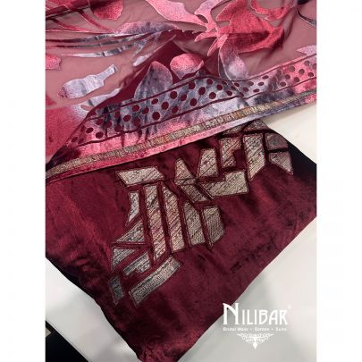 Mehroon Unstitched Velvet Suit