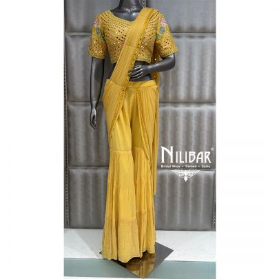 Yellow Georgette Draped Saree