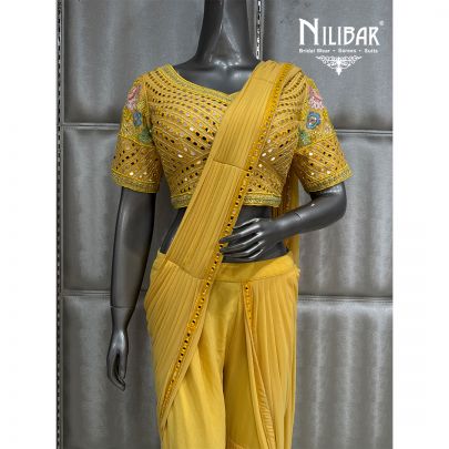 Yellow Georgette Draped Saree