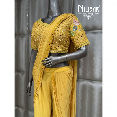 Yellow Georgette Draped Saree
