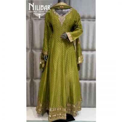 Lime Green Tissue Floor Length Anarkali Suit