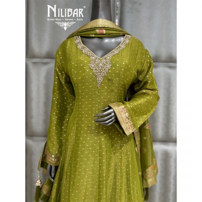 Lime Green Tissue Floor Length Anarkali Suit