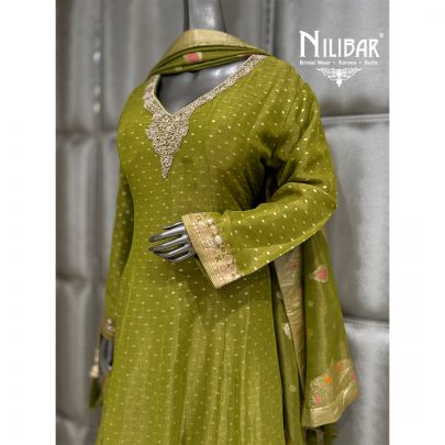 Lime Green Tissue Floor Length Anarkali Suit
