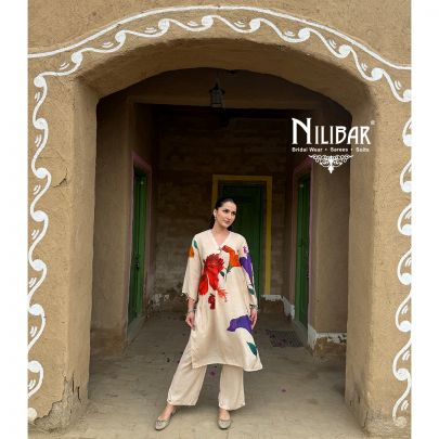 Ivory Modal Cotton Printed Top Paired With Loose Pants