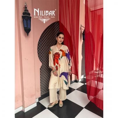 Ivory Modal Cotton Printed Top Paired With Loose Pants