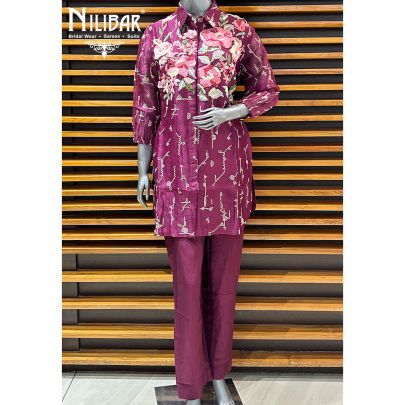Wine Organza Co-ord Set