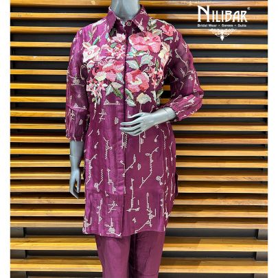 Wine Organza Co-ord Set