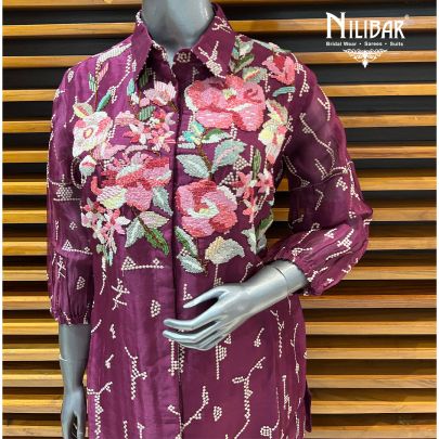 Wine Organza Co-ord Set