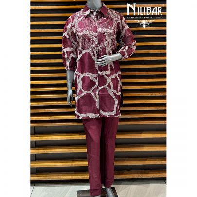 Maroon Organza Co-ord Set