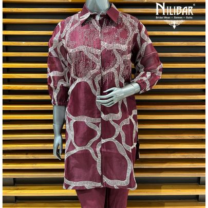 Maroon Organza Co-ord Set