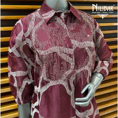 Maroon Organza Co-ord Set