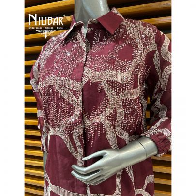Maroon Organza Co-ord Set