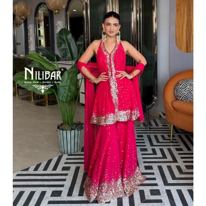 Avipreet Bindra In Our Pink Silk Peplum Suit Set