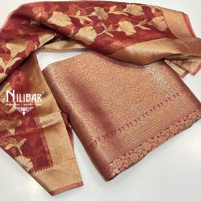 Rust Banarasi Unstitched Suit