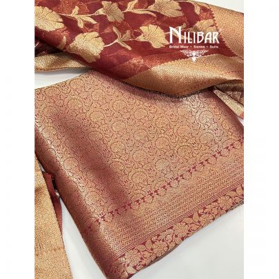 Rust Banarasi Unstitched Suit