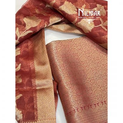 Rust Banarasi Unstitched Suit