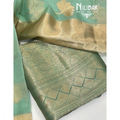 Green Banarasi Unstitched Suit
