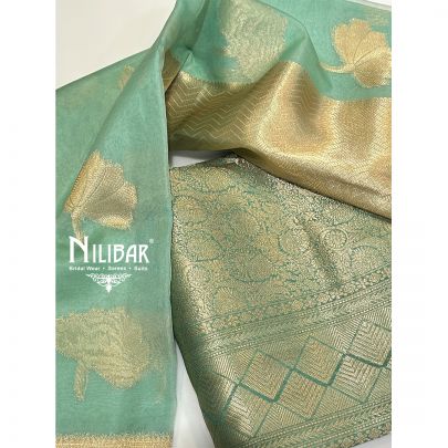 Green Banarasi Unstitched Suit
