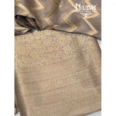 Gray Banarasi Unstitched Suit