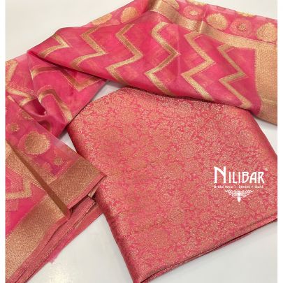 Pink Banarasi Unstitched Suit