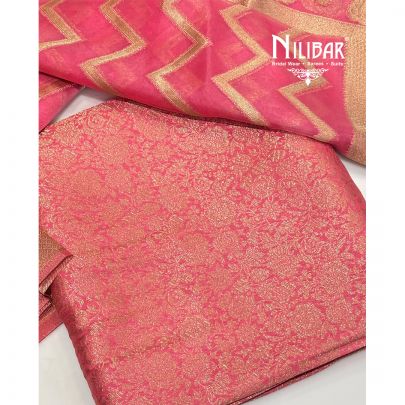 Pink Banarasi Unstitched Suit