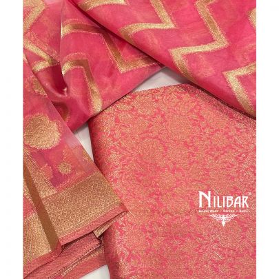 Pink Banarasi Unstitched Suit
