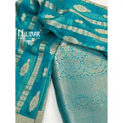 Peacock Blue Banarasi Unstitched Suit