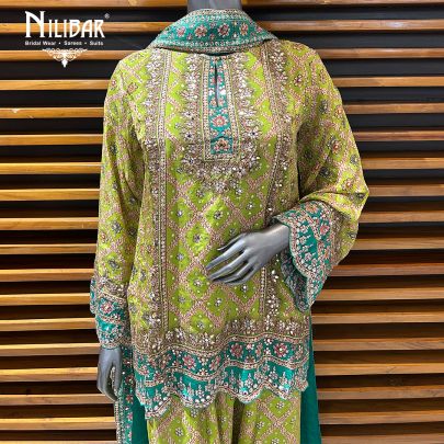 Parrot Green Crepe Printed Garara Suit Set