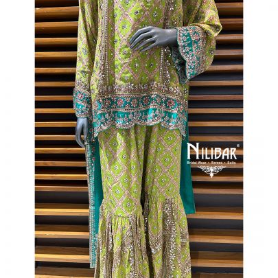 Parrot Green Crepe Printed Garara Suit Set