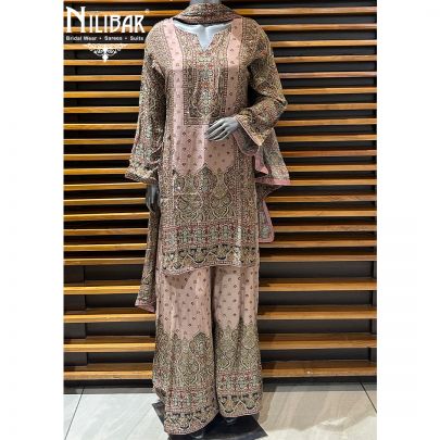 Pale Pink Crepe Printed Palazzo Suit Set
