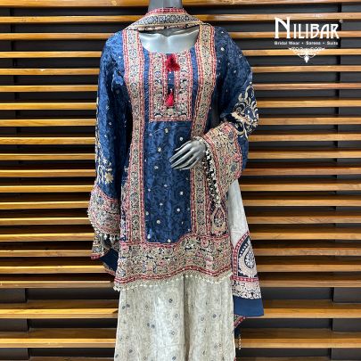 Blue Crepe Printed Palazzo Suit Set