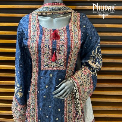 Blue Crepe Printed Palazzo Suit Set